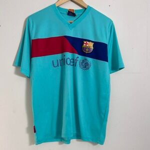 FC Barcelona Soccer Jersey Mens Large Turquoise Messi 10 Unicef Away Kit